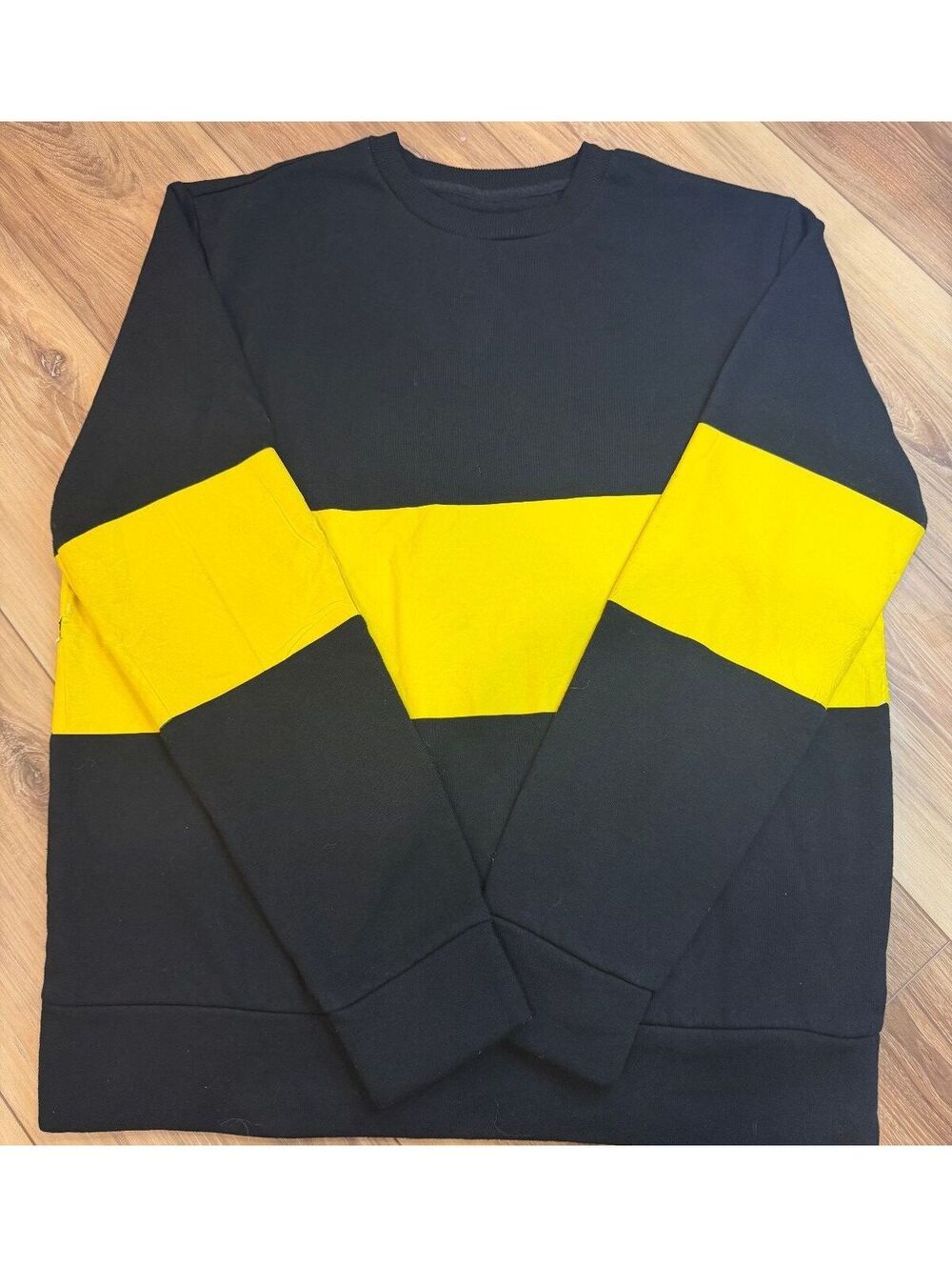 Goodfellow & Co Mens Large Sweatshirt Black Yellow Colorblock Crewneck Pullover